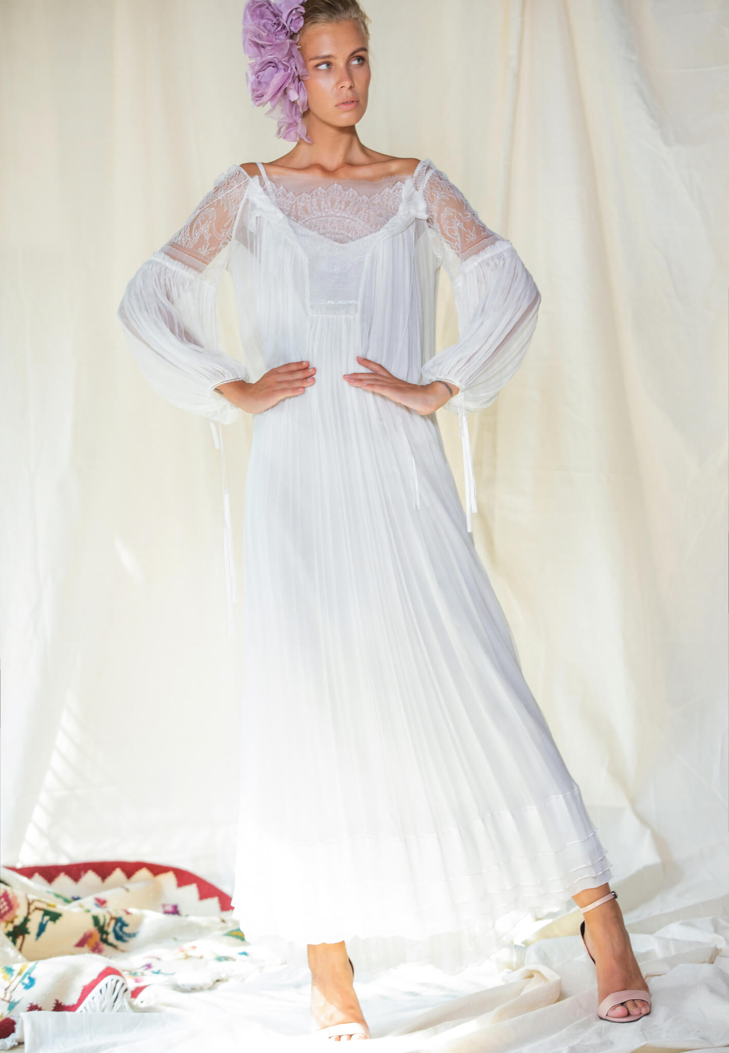 Bride silk dress with lace