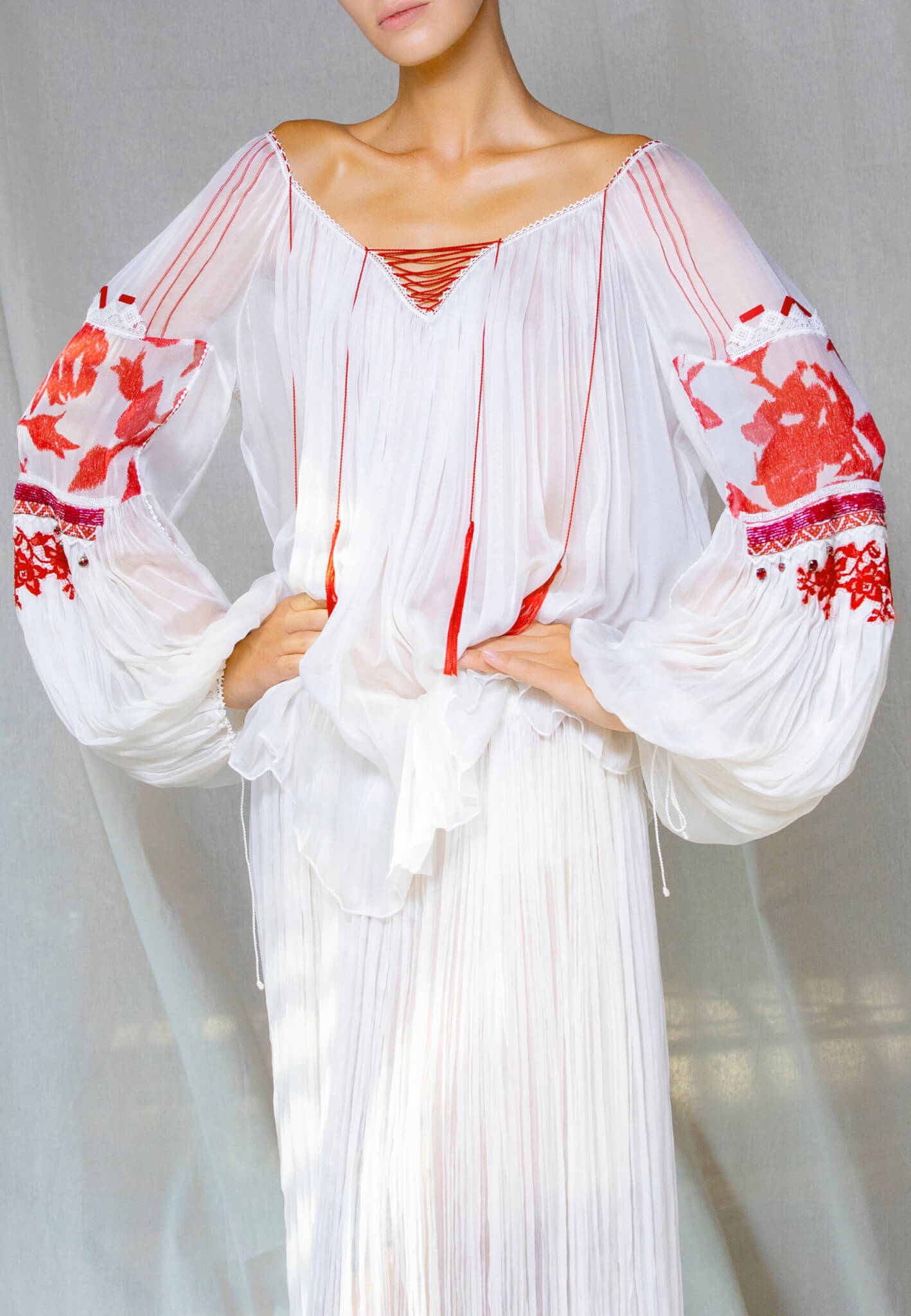 Silk blouse with embroidery and beads