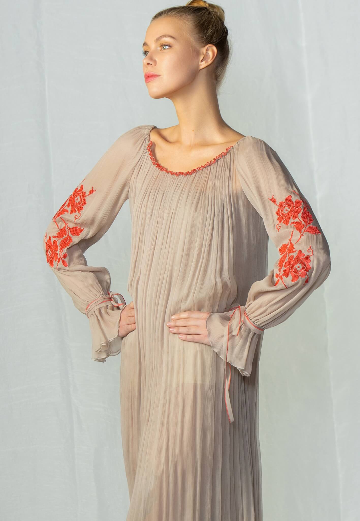 Silk dress with embroidery